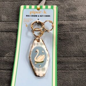 Piper·k Swan Key Charm and Bag Chain in Blue and White with Gold Hardware